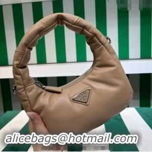 Grade Quality Prada Padded Soft Nappa Leather Mini Hobo Bag 1BA384 Beige 2023