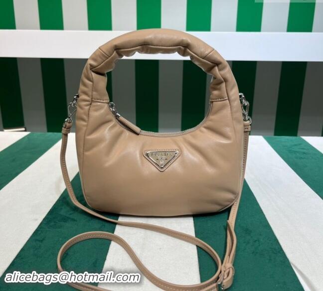 Grade Quality Prada Padded Soft Nappa Leather Mini Hobo Bag 1BA384 Beige 2023