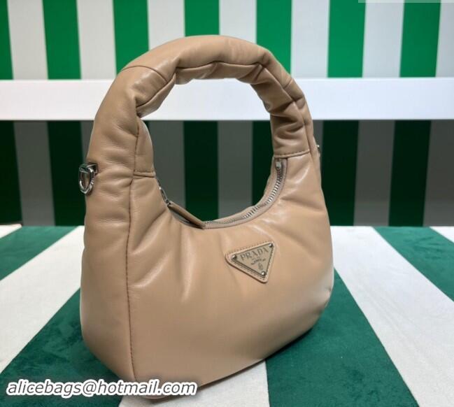 Grade Quality Prada Padded Soft Nappa Leather Mini Hobo Bag 1BA384 Beige 2023