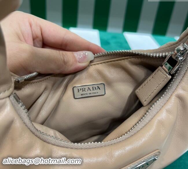 Grade Quality Prada Padded Soft Nappa Leather Mini Hobo Bag 1BA384 Beige 2023