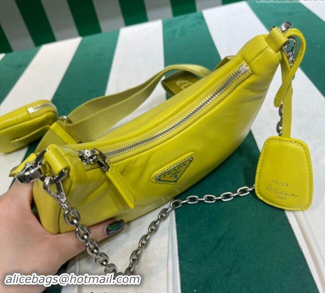 Free Shipping Prada Padded Nappa Leather Re-Edition 2005 Shoulder Bag 1BH204 Yellow 2023