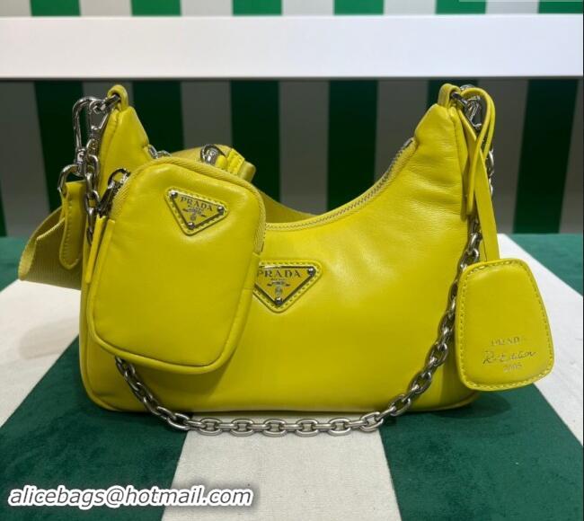 Free Shipping Prada Padded Nappa Leather Re-Edition 2005 Shoulder Bag 1BH204 Yellow 2023