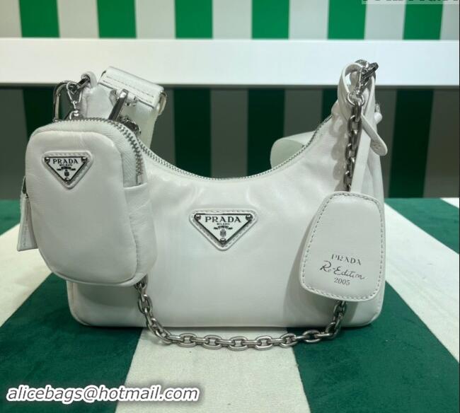 Top Grade Prada Padded Nappa Leather Re-Edition 2005 Shoulder Bag 1BH204 White 2023