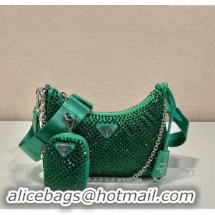 Famous Brand Prada Re-Edition 2005 Crystal Shoulder Bag 1BH204 Emerald Green 2023