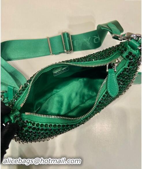 Famous Brand Prada Re-Edition 2005 Crystal Shoulder Bag 1BH204 Emerald Green 2023