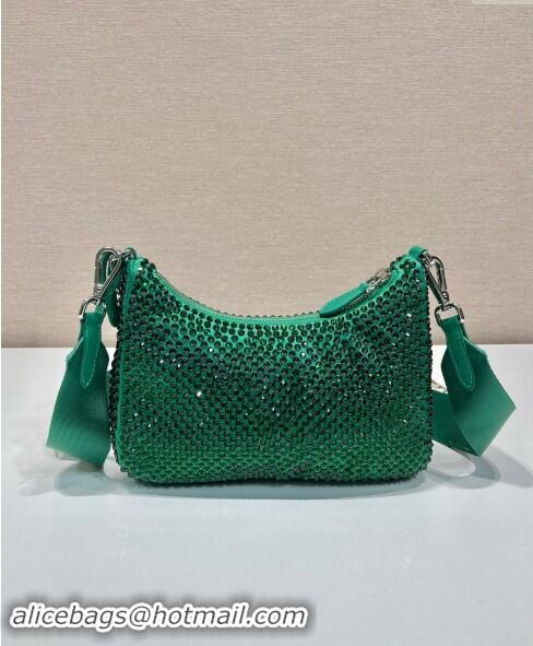 Famous Brand Prada Re-Edition 2005 Crystal Shoulder Bag 1BH204 Emerald Green 2023