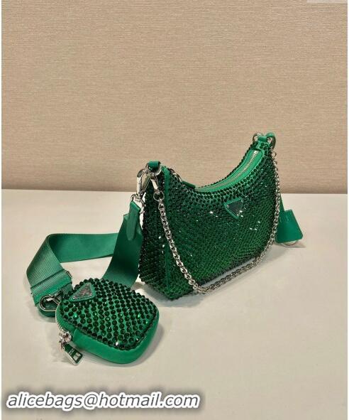 Famous Brand Prada Re-Edition 2005 Crystal Shoulder Bag 1BH204 Emerald Green 2023