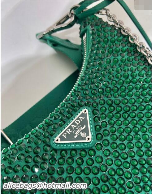 Famous Brand Prada Re-Edition 2005 Crystal Shoulder Bag 1BH204 Emerald Green 2023