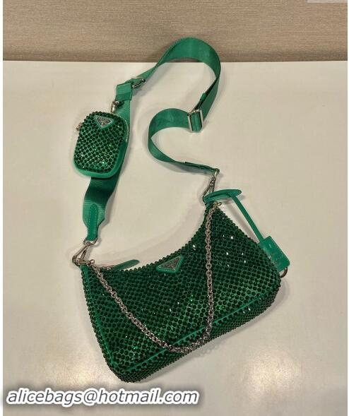 Famous Brand Prada Re-Edition 2005 Crystal Shoulder Bag 1BH204 Emerald Green 2023