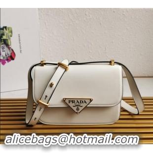 Top Quality Prada Embleme Smooth Leather Shoulder Bag 1BD320 White 2023