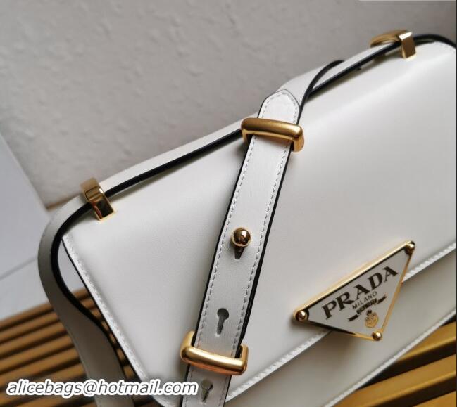 Top Quality Prada Embleme Smooth Leather Shoulder Bag 1BD320 White 2023