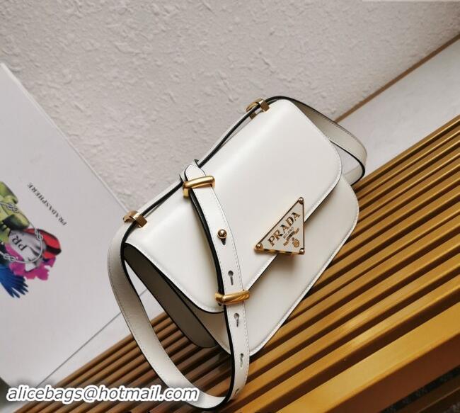 Top Quality Prada Embleme Smooth Leather Shoulder Bag 1BD320 White 2023