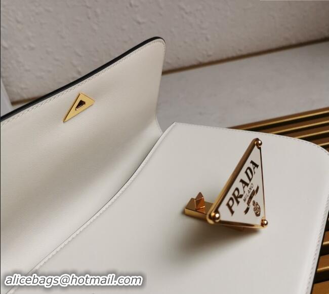 Top Quality Prada Embleme Smooth Leather Shoulder Bag 1BD320 White 2023