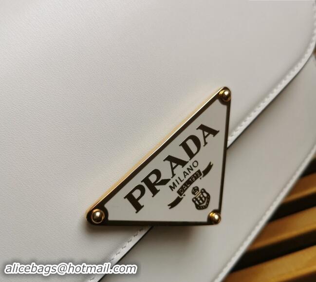 Top Quality Prada Embleme Smooth Leather Shoulder Bag 1BD320 White 2023