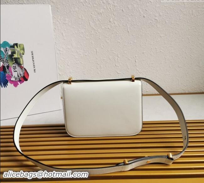 Top Quality Prada Embleme Smooth Leather Shoulder Bag 1BD320 White 2023