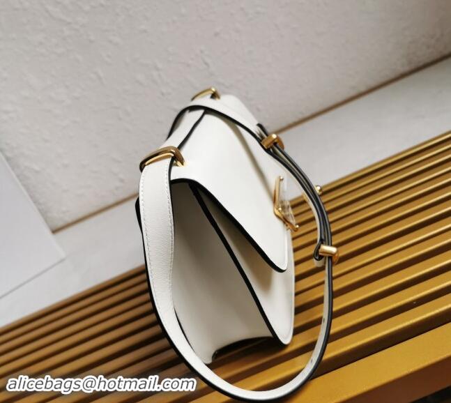 Top Quality Prada Embleme Smooth Leather Shoulder Bag 1BD320 White 2023