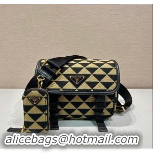 Luxury Cheap Prada Symbole embroidered fabric bag 2VD034 Black/Beige 2023