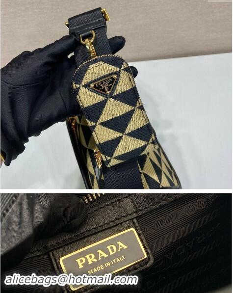 Luxury Cheap Prada Symbole embroidered fabric bag 2VD034 Black/Beige 2023