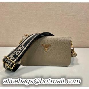 Good Looking Prada Grained Leather Small Shoulder Bag 1BH194 Grey 2023