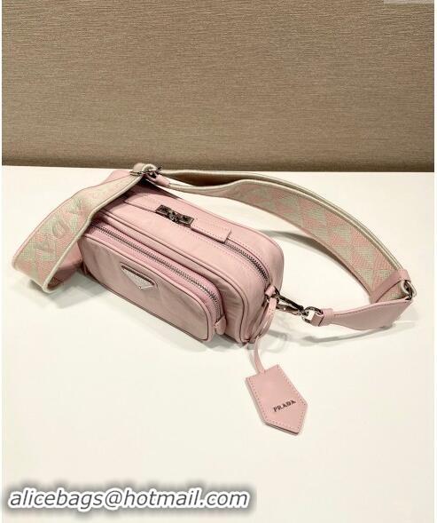 Shop Promotional Prada Nappa antique leather multi-pocket shoulder bag 1BH198 Alabaster Pink 2023