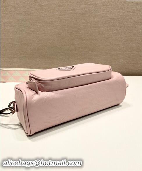 Shop Promotional Prada Nappa antique leather multi-pocket shoulder bag 1BH198 Alabaster Pink 2023