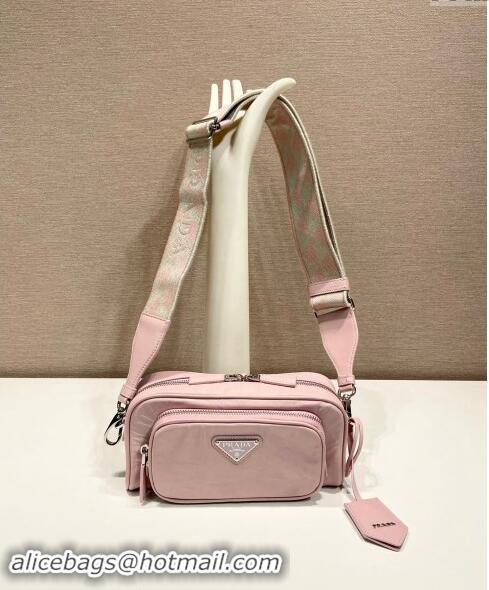 Shop Promotional Prada Nappa antique leather multi-pocket shoulder bag 1BH198 Alabaster Pink 2023