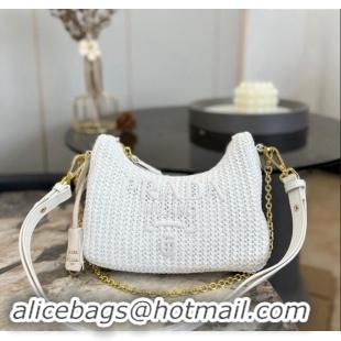 Reasonable Price Prada Straw Shoulder Bag 0609 White 2023