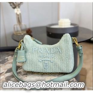 Well Crafted Prada Straw Shoulder Bag 0609 Green 2023