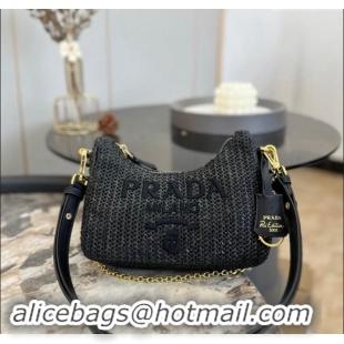 Top Design Prada Straw Shoulder Bag 0609 Black 2023