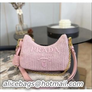 Buy Inexpensive Prada Straw Shoulder Bag 0609 Pink 2023