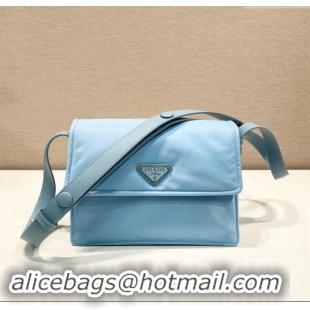 Luxury Discount Prada Small Nylon Shoulder Bag 1BD258 Light Blue 2023