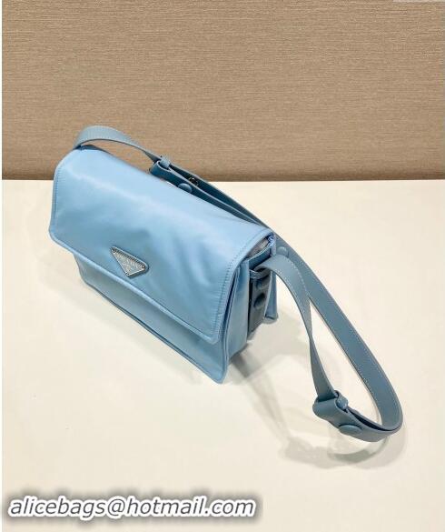 Luxury Discount Prada Small Nylon Shoulder Bag 1BD258 Light Blue 2023