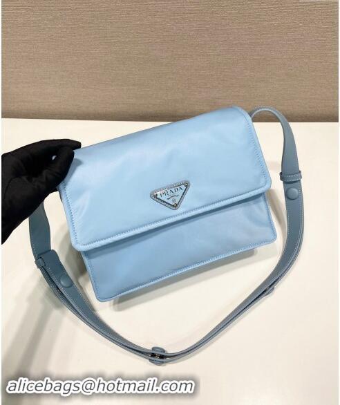 Luxury Discount Prada Small Nylon Shoulder Bag 1BD258 Light Blue 2023