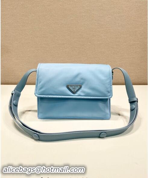 Luxury Discount Prada Small Nylon Shoulder Bag 1BD258 Light Blue 2023