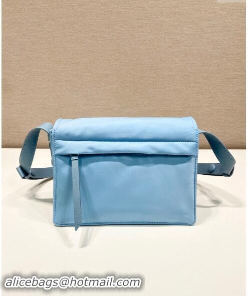 Luxury Discount Prada Small Nylon Shoulder Bag 1BD258 Light Blue 2023