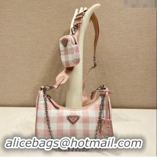 Buy Discount Prada Re-Edition 2005 Check Fabric Shoulder Bag 1BH204 Pink 2023