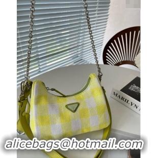 Top Grade Prada Check Shoulder Bag 0627 Yellow 2023