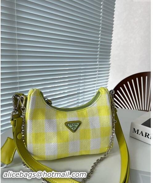 Top Grade Prada Check Shoulder Bag 0627 Yellow 2023