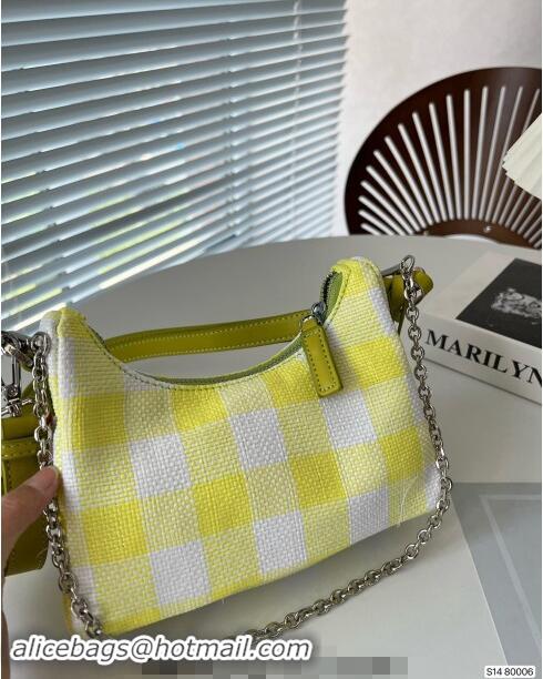 Top Grade Prada Check Shoulder Bag 0627 Yellow 2023