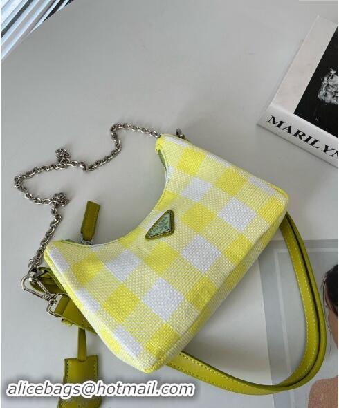 Top Grade Prada Check Shoulder Bag 0627 Yellow 2023