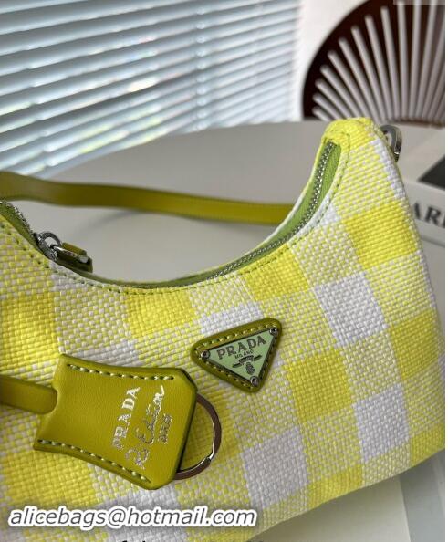 Top Grade Prada Check Shoulder Bag 0627 Yellow 2023