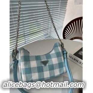 Super Quality Prada Check Shoulder Bag 0627 Blue 2023