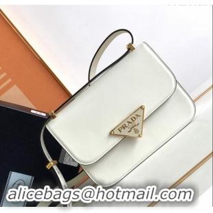 Low Cost Prada Embleme Leather Shoulder bag 1BD340 White 2023