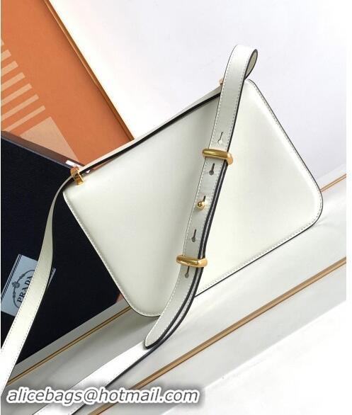 Low Cost Prada Embleme Leather Shoulder bag 1BD340 White 2023