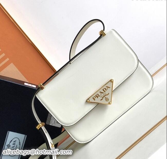 Low Cost Prada Embleme Leather Shoulder bag 1BD340 White 2023