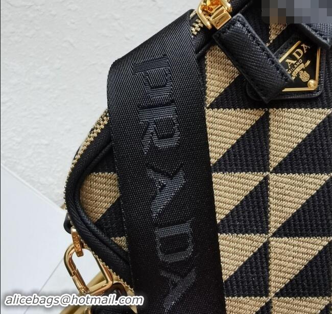 Best Quality Prada Mens Symbole Embroidered Fabric Bag 2VH069 Beige/Black 2023