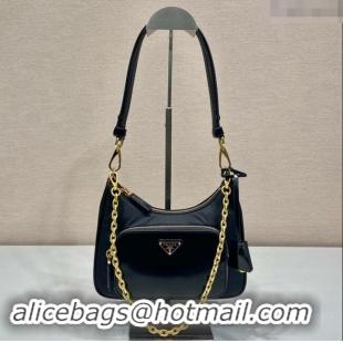 Best Price Prada Re-Nylon and Brushed Leather Mini Bag 1BC198 Black 2023