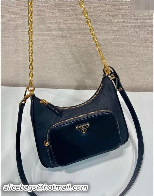 Best Price Prada Re-Nylon and Brushed Leather Mini Bag 1BC198 Black 2023