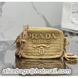 Buy Cheap Prada Crochet Raffia-effect Camera Bag 1BH196 Beige 2023