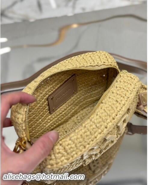 Buy Cheap Prada Crochet Raffia-effect Camera Bag 1BH196 Beige 2023